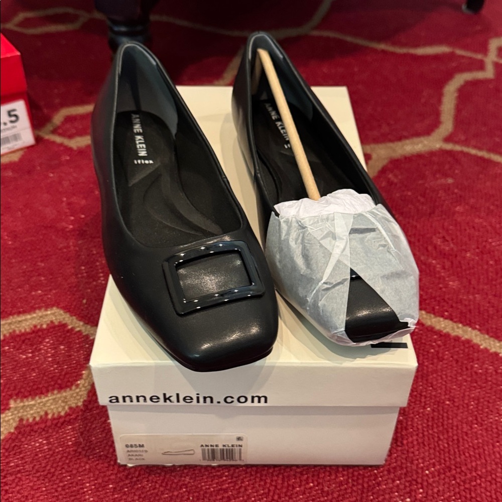 Anne Klein Black Flats with Square Buckle